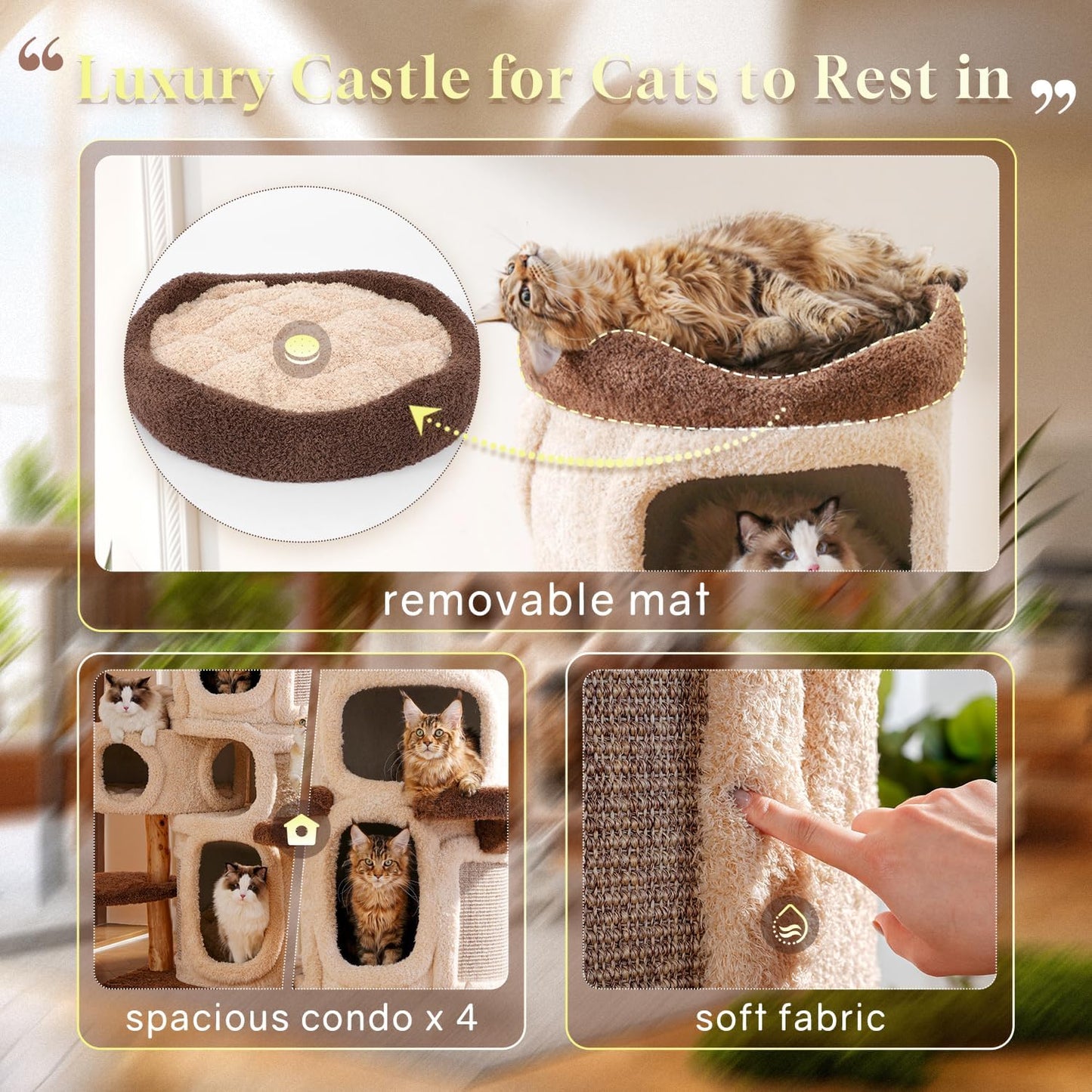 69.69'' Modern Cat Tree for Indoor Cats Large Adult, Luxury Cat Tower with Scratching Post, Multi Level Spacious Condo, Heavy Duty Kitty House, Sturdy Cat Activity Center for Large Cat