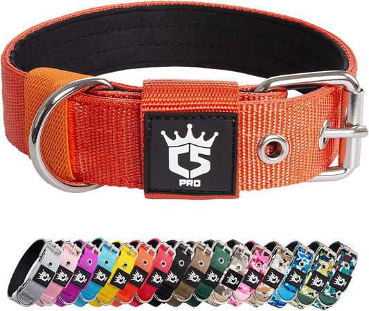 TSPRO Tactical Dog Collar 1.25 Inch Wide Thick Dog Collars with Heavy Duty Metal Buckle, Durable, Strong, Adjustable for Small Dogs (Orange S)