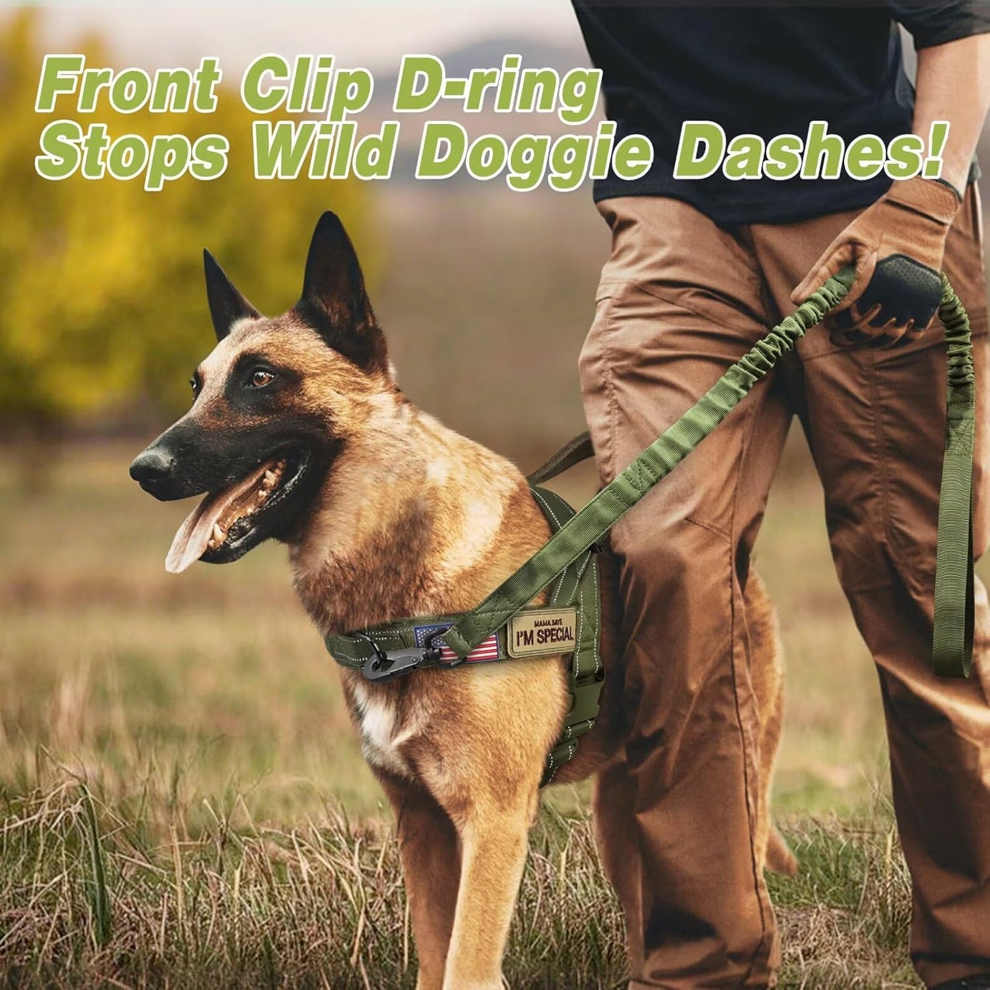 Forestpaw No Pull Dog Harness - Soft Flannel Padded Tactical Dog Vest Harness with Quick Release Buckle, Adjustable Reflective Pet Harness for Medium Large Dogs Walking Training,Green L
