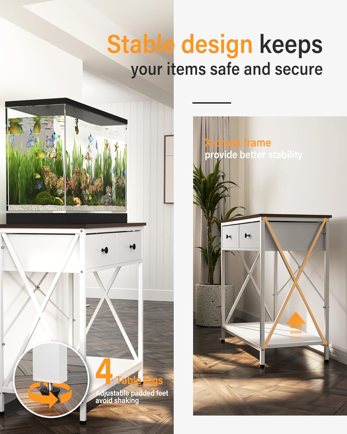 Fish Tank Stand 29 Gallon: Sturdy Aquarium Stand with Accessories Storage - Metal Fish Tank Table for 20-29 Gallon Reptile Breeder Turtle Terrarium - 30.7"x16.5" Weight Capacity 330 lbs