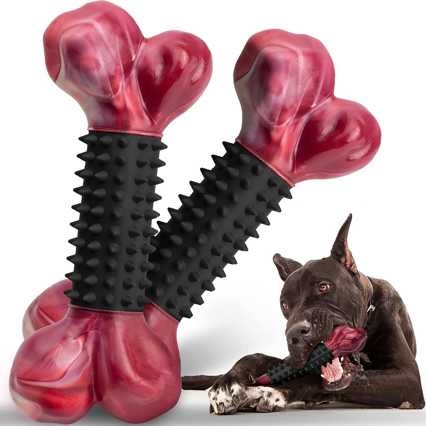 Apasiri Dog Toys for Aggressive Chewers with Bacon Flavor: 8" Indestructible Chew Bones for Large Breeds, Tough Nylon & Rubber Dog Toys Keep Them Busy, Interactive Play - 2-Pack
