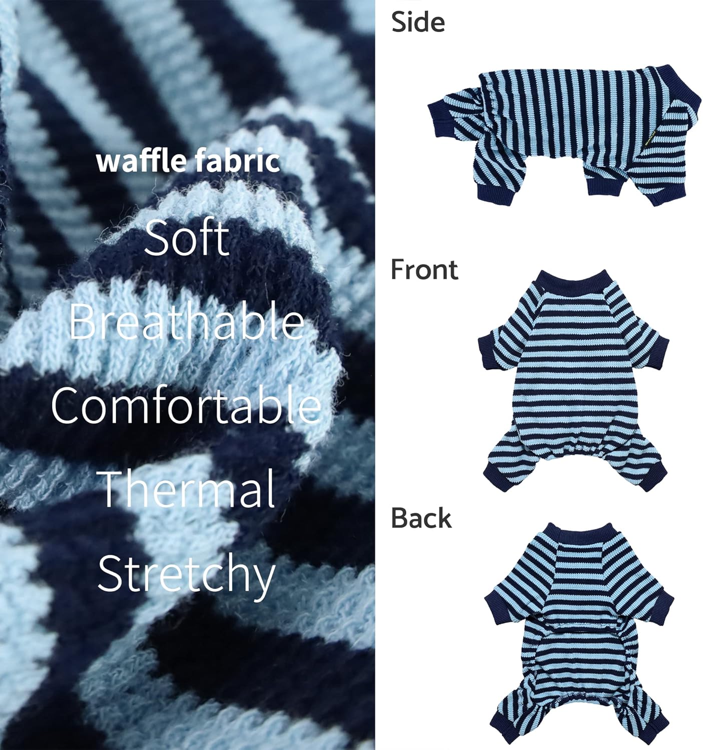 Fitwarm Blue and White Striped Dog Pajamas, Waffle Dog Clothes for Small Dogs Girl Boy, Puppy Onesie with Feet, Pet Cat Outfit, XS