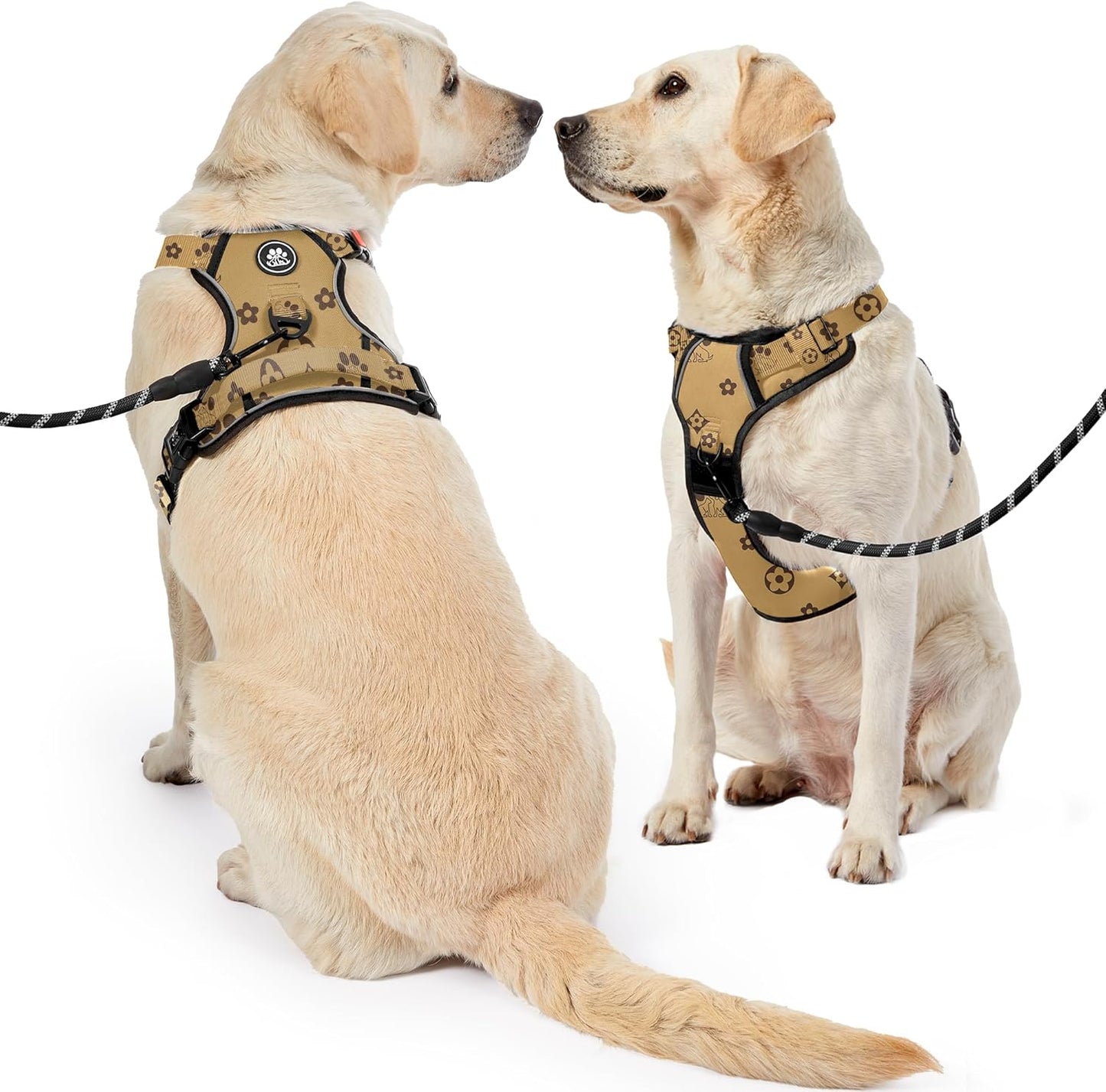 NESTROAD No Pull Dog Harness,Adjustable Oxford Dog Vest Harness with Leash,Reflective No-Choke Pet Harness with Easy Control Soft Handle for Large Dogs(Large,Light Brown)