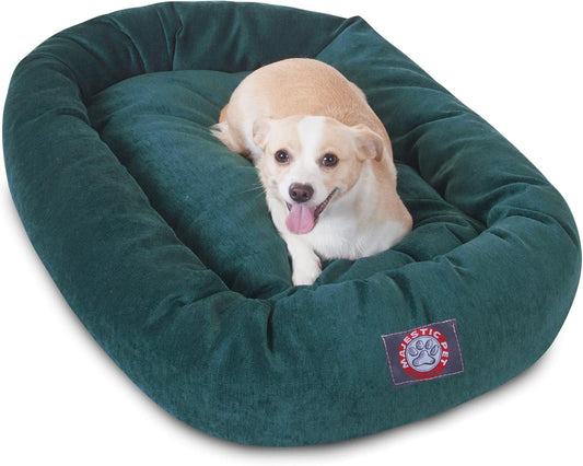 Majestic Pet 32 Inch Micro Velvet Calming Dog Bed Washable 32x23x7 (inch) – Cozy Soft Round Donut Dog Bed with Spine for Head Support - Pet Bed Medium – Marine (2025)