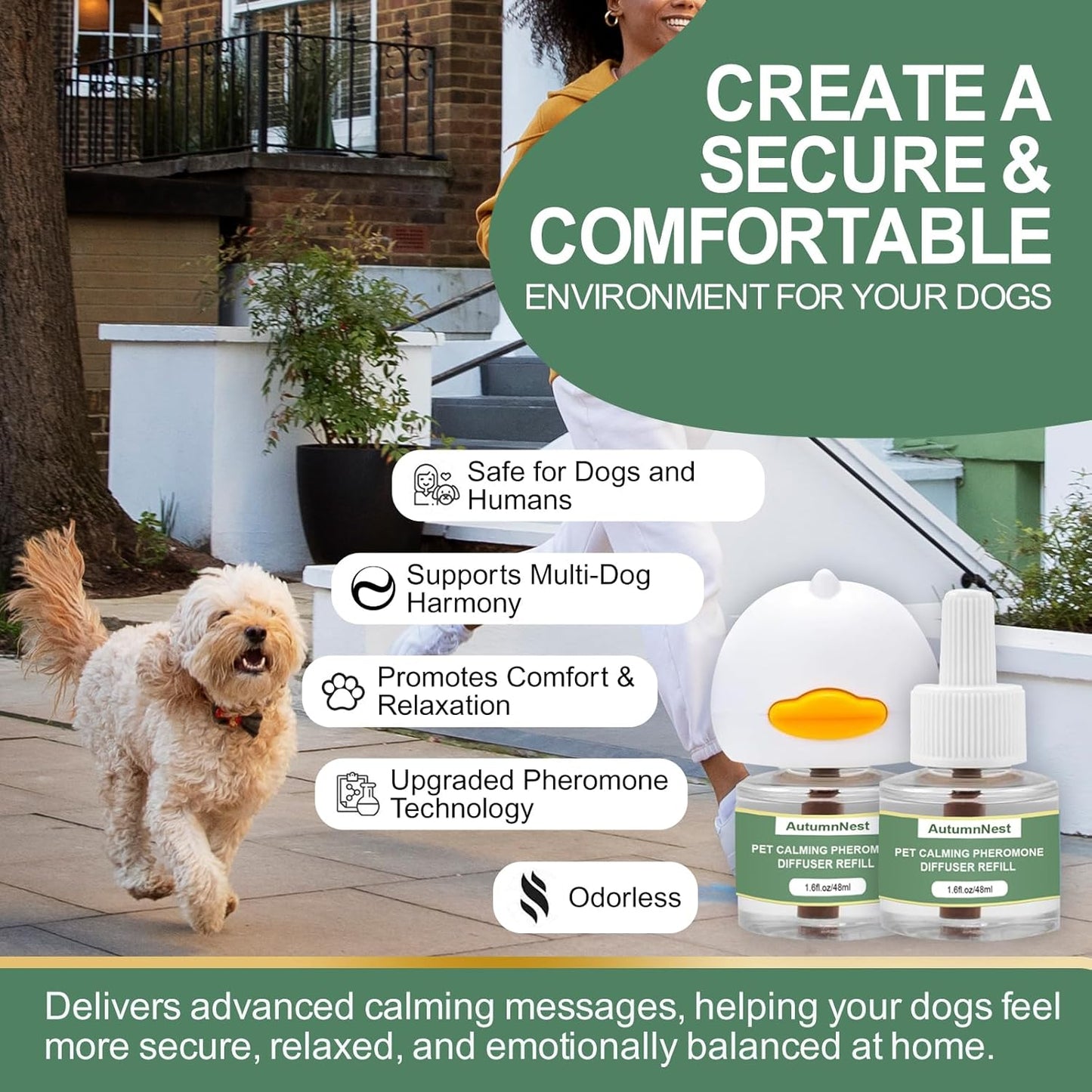 4-In-1 Dog Calming Diffuser Kit with 3 Refills (48ml Each), Plug-in Pheromone Dispenser for Dogs, 90-Day Supply, Covers 700 sq ft, Safe & Odorless Stress Relief Solution, Promotes Relaxed Behavior