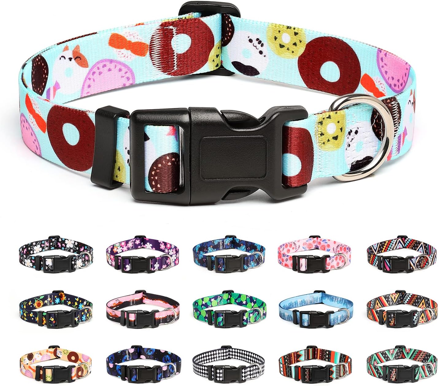 Mercano Adjustable Dog Collar - Special Design Patterns, Soft Nylon Comfortable Durable Pet Collar for Small Medium Large Dogs (S, Blue Cookie)