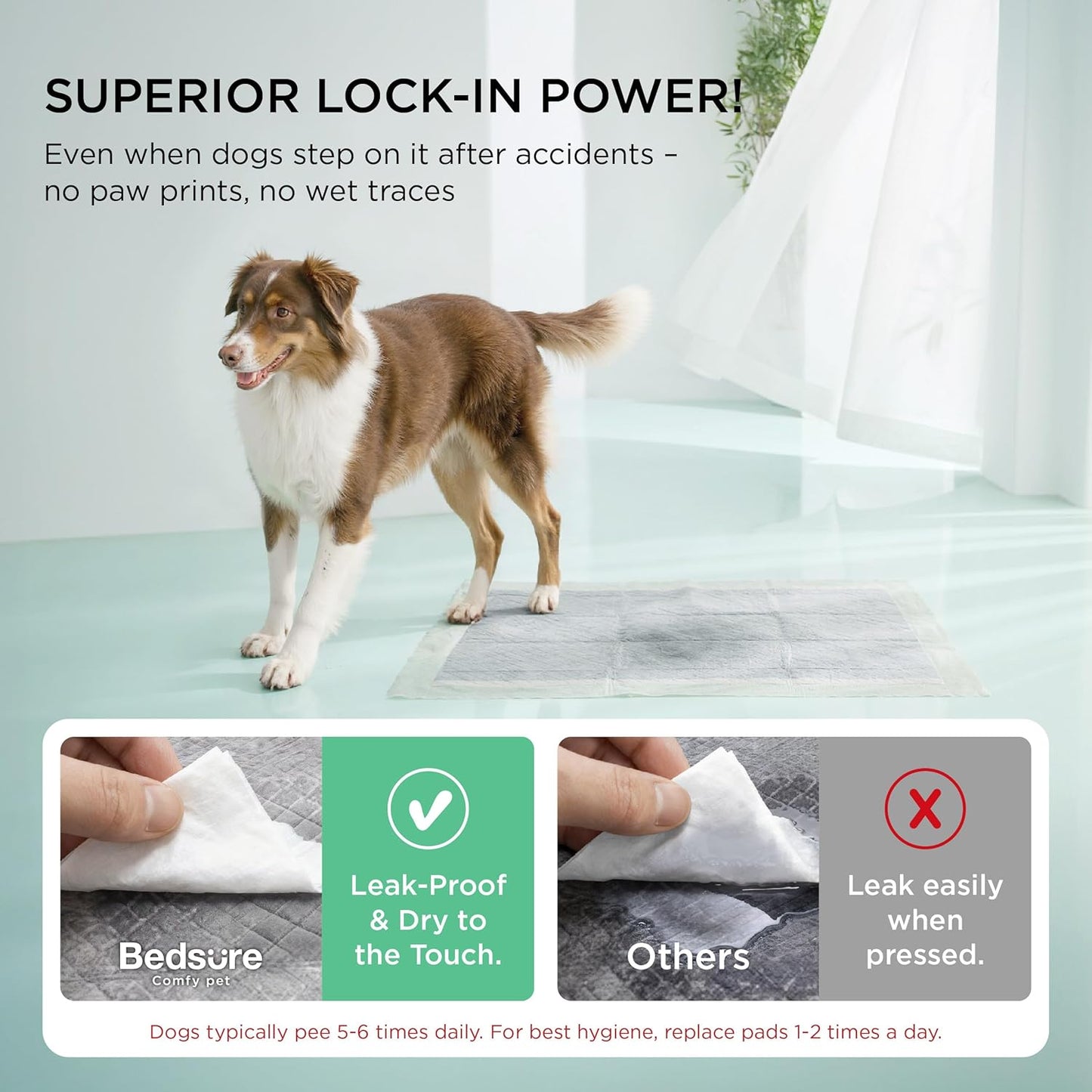 Bedsure Pee Pads for Dogs, 22" x 22" Puppy Pads 50 Count, Super Absorbent & Leak Proof, Small Dog Training Pads Quick Dry Thicken Pets Potty Pads Odor-Control Activated Carbon & ECO Green Material