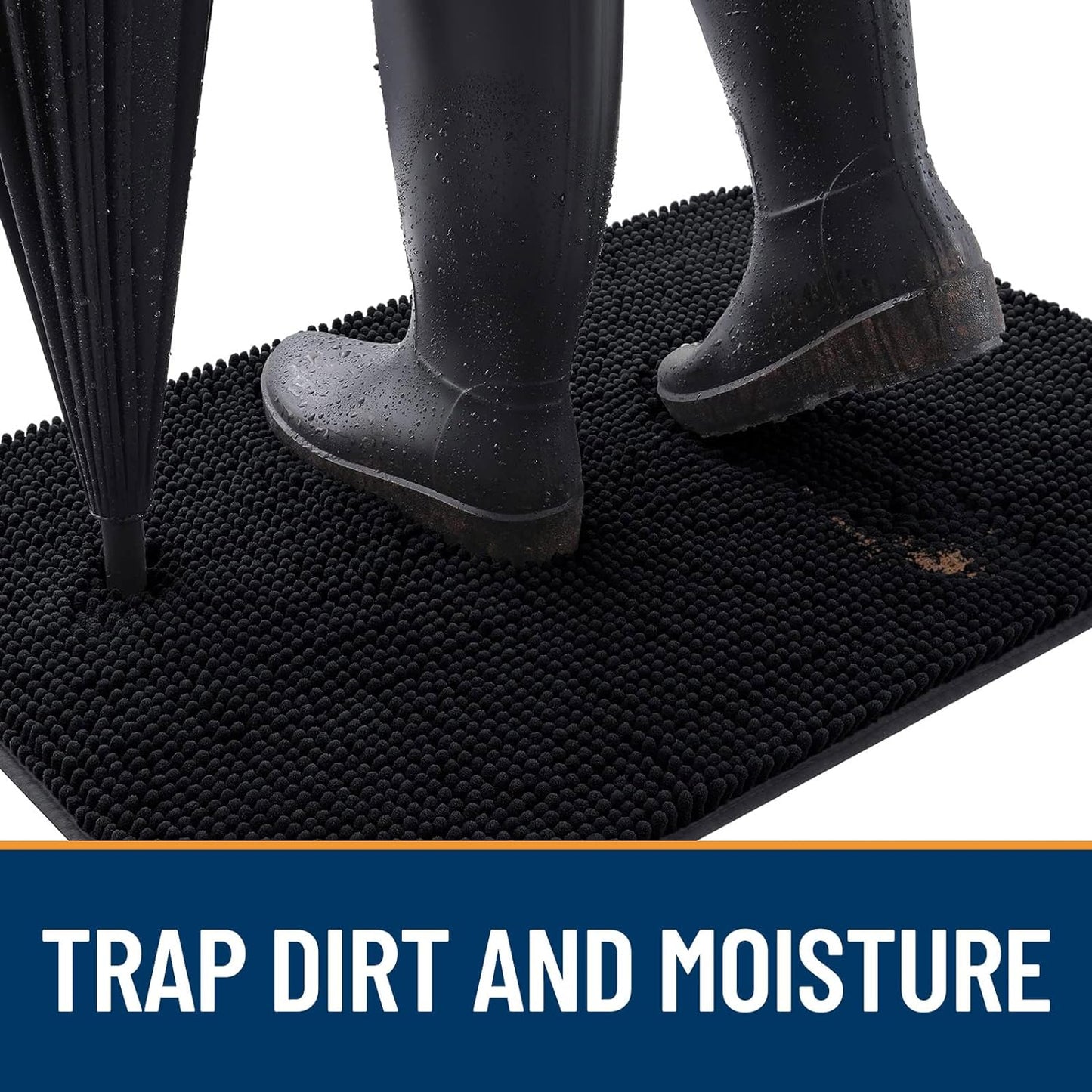 OLANLY Dog Door Mat for Muddy Paws 59x32, Absorbs Moisture and Dirt, Absorbent Non-Slip Washable Doormat, Quick Dry Chenille Mud Mat for Dogs, Entry Indoor Entryway Carpet for Inside Floor, Black