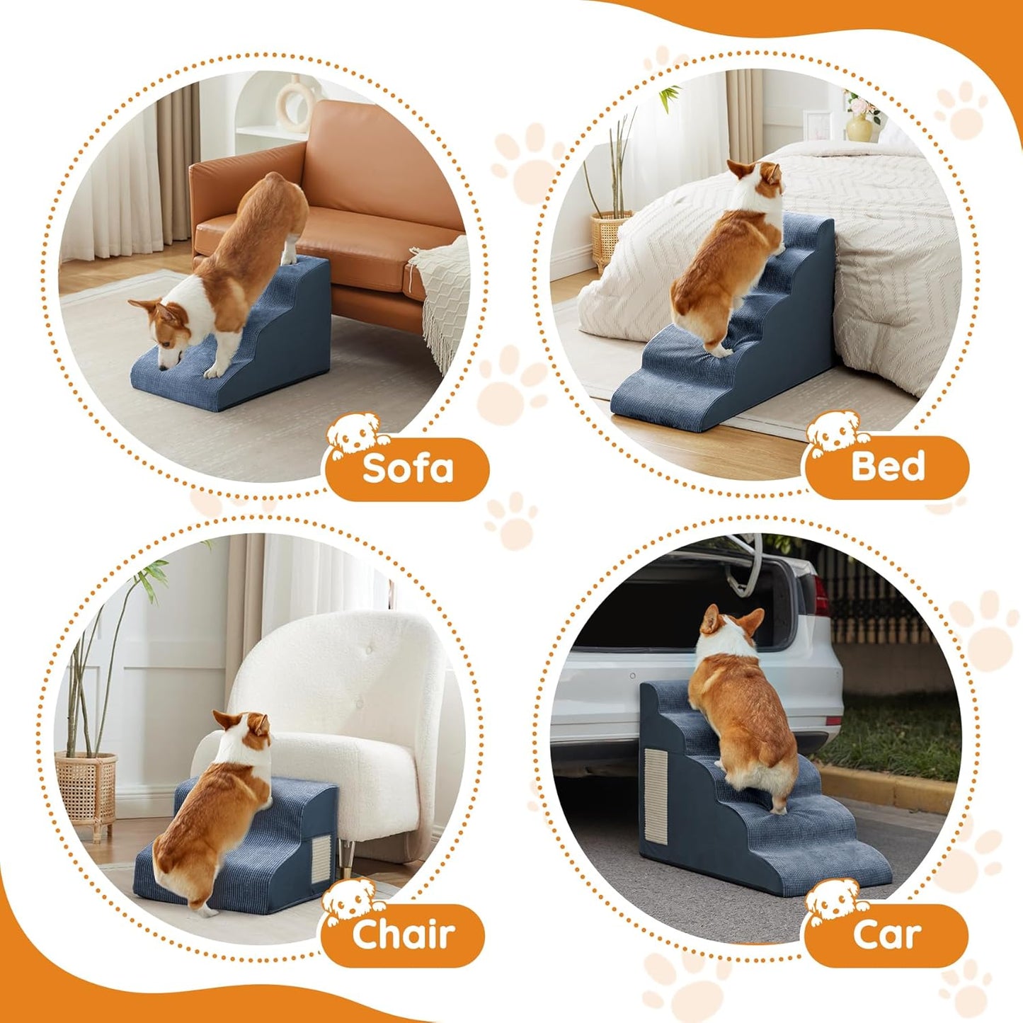 Navy Portable 2-Step Dog & Cat Step for Bed, Couch, Sofa & Chairs - Non-Slip, High Density Foam