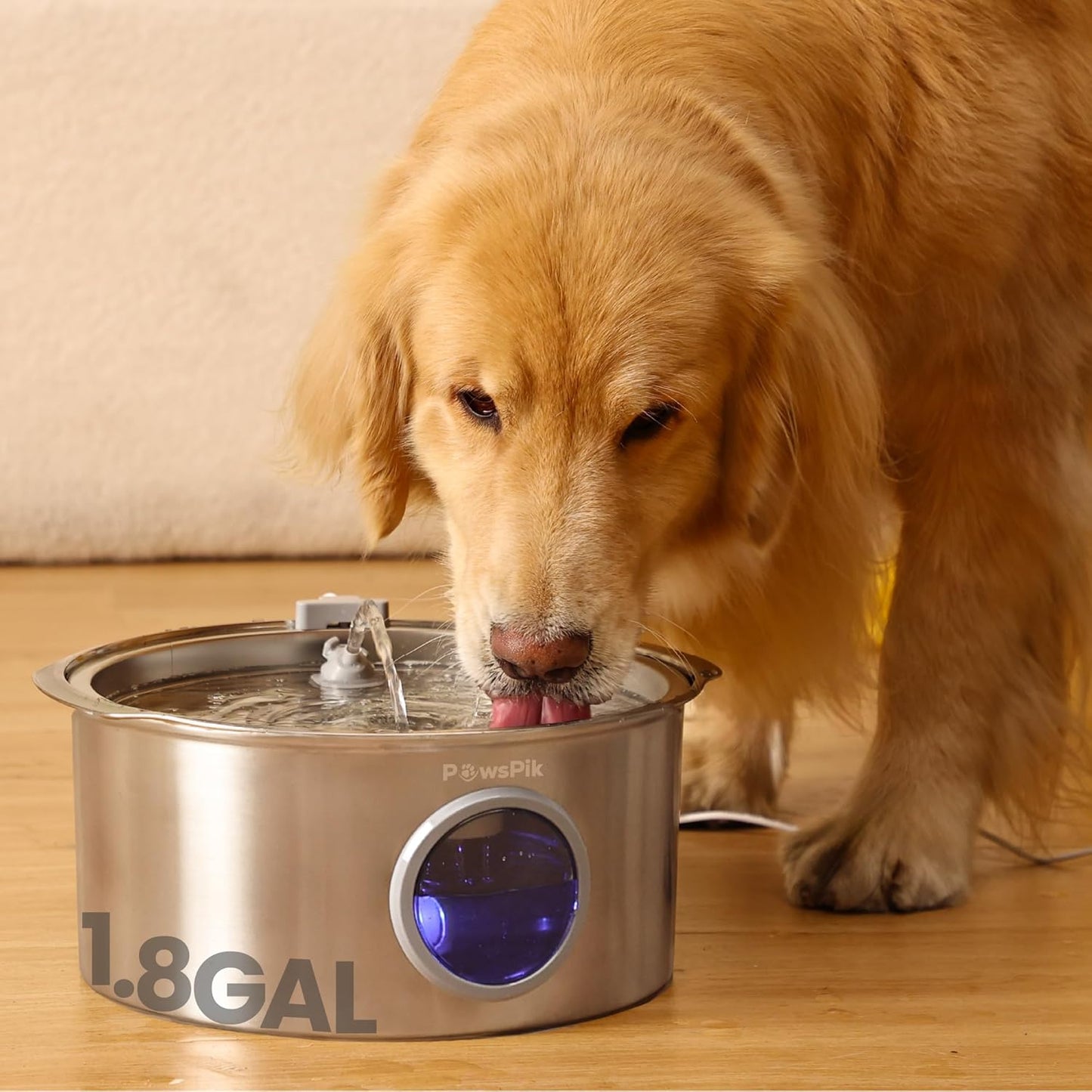 Ultra-Quiet Stainless Steel Dog Water Fountain, 1.8-gal