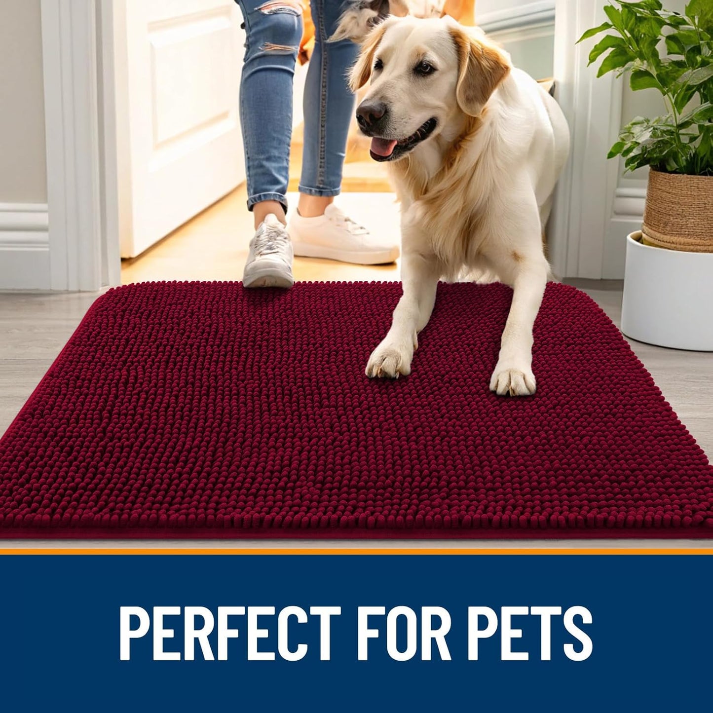 OLANLY Dog Door Mat for Muddy Paws 30x20, Absorbs Moisture and Dirt, Absorbent Non-Slip Washable Doormat, Quick Dry Chenille Mud Mat for Dogs, Entry Indoor Entryway Carpet for Inside Floor, Burgundy