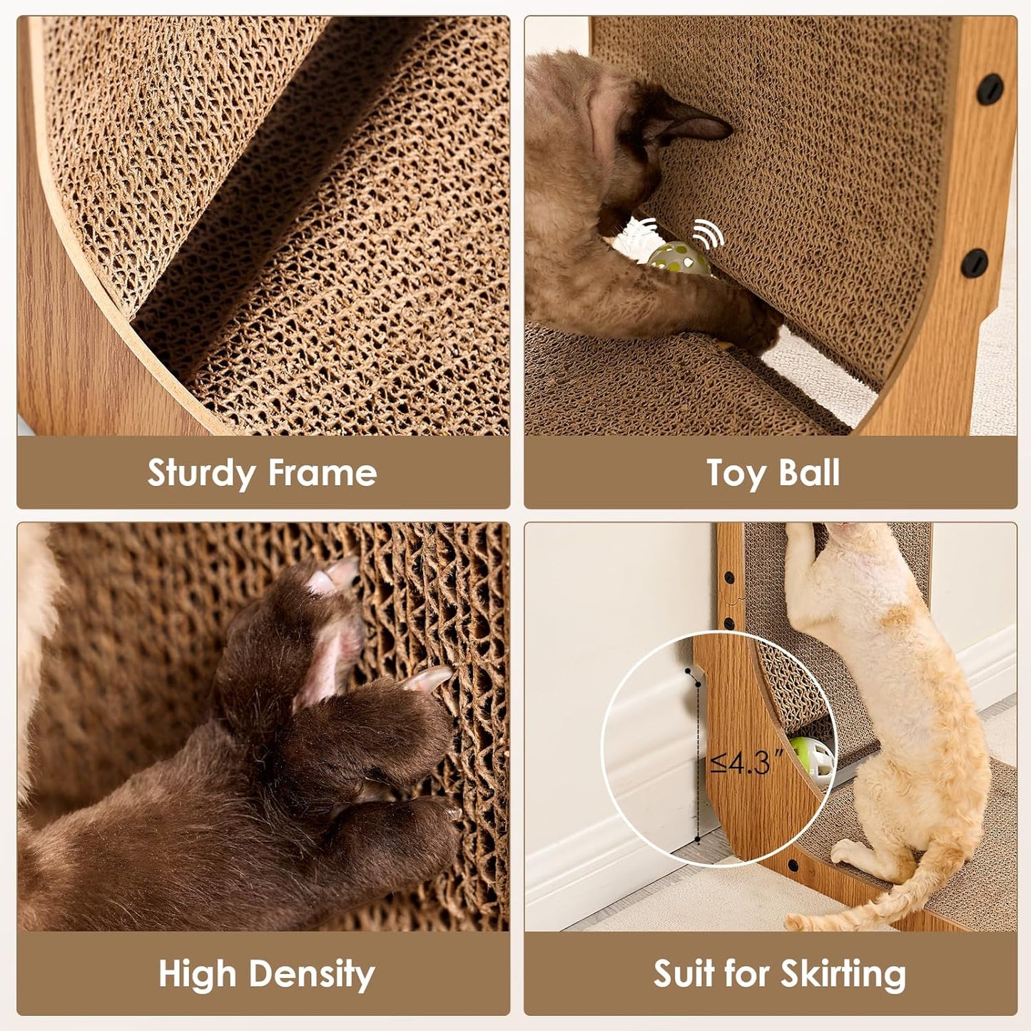 EHEYCIGA Cardboard Cat Scratcher for Indoor Cats, 26.8 Inch L Shaped Vertical Cat Scratching Board with Ball Cat Toy, Large Cat Scratcher Pad, Brown