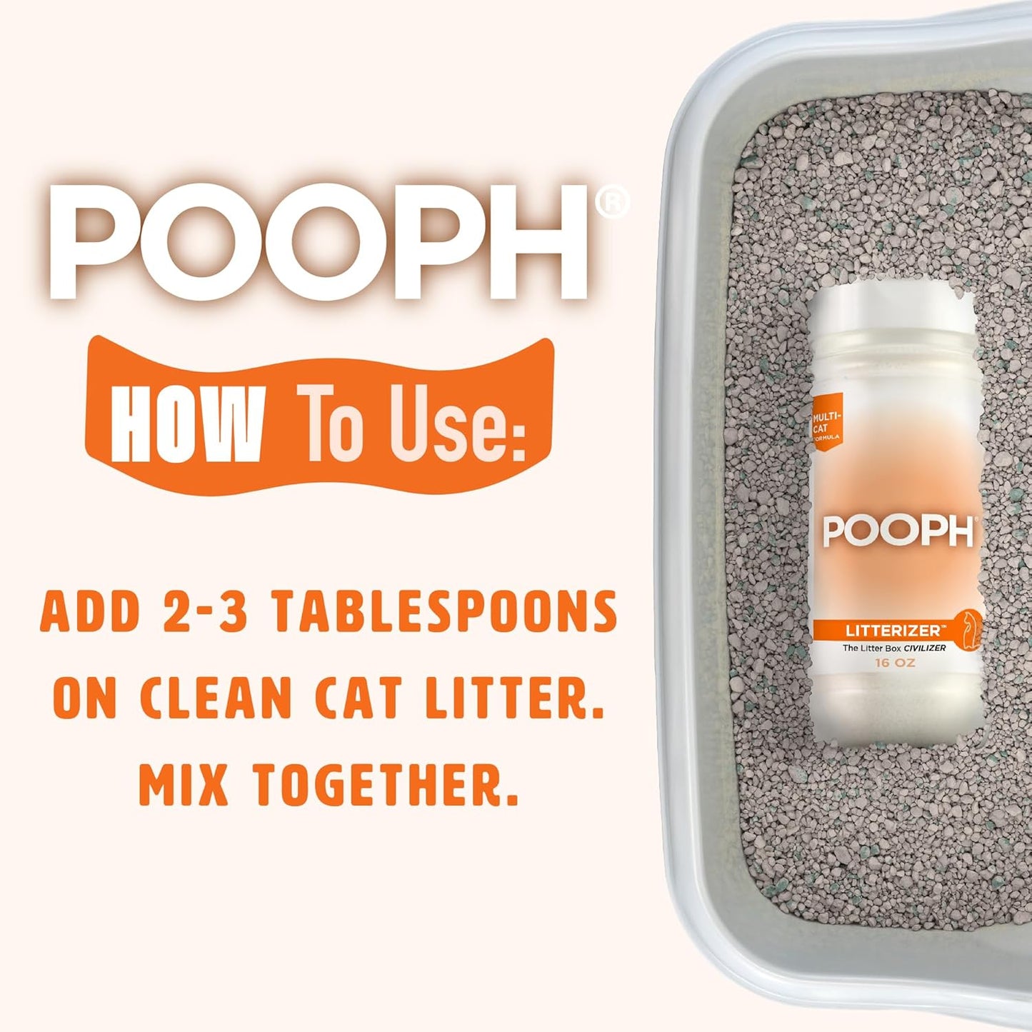 POOPH LITTERIZER – Litter Box Deodorizer – Eliminates Odors Instantly – Helps Reduce Litter Use – Safe & Fragrance-Free – 1 Bottle