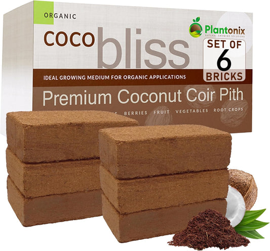 Coco Bliss 650gm Bricks (6-Pack) - Organic Coco Coir for Plants - OMRI-Listed Coco Coir for Garden Soil & Potting Mixes - Coconut Fiber Mixes with Potting Soil for Indoor Plants & Outdoor Plants
