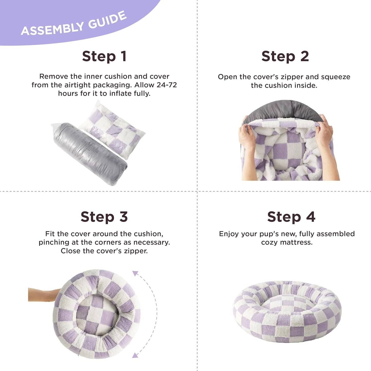 LE SURE Cat Beds for Indoor Cats - Round Cat Bed Donut Small Dog Bed Calming Pet Beds, Cute Modern Beds with Jacquard Shaggy Plush & Anti Slip Bottom, 20 Inch, Purple