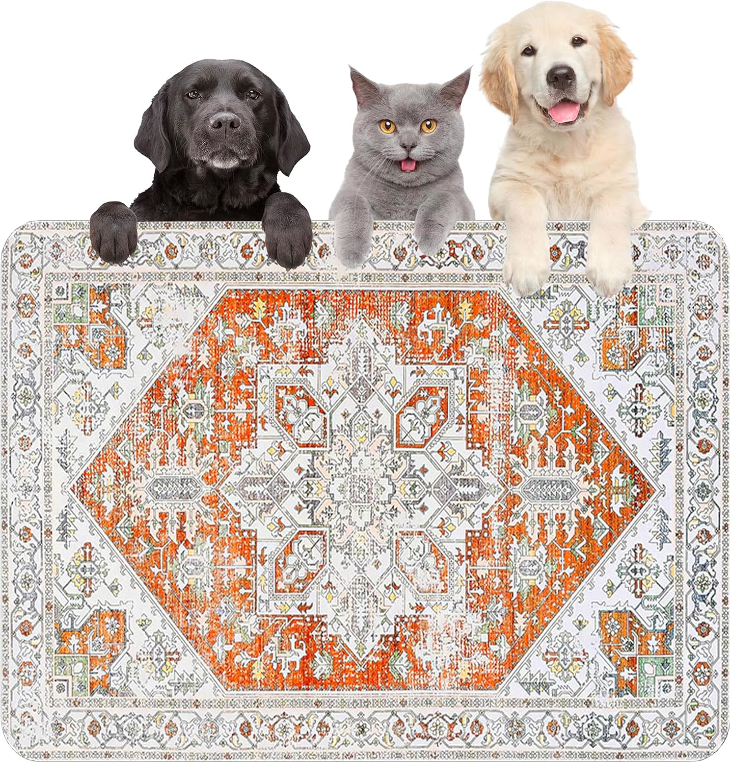 Large Boho Dog Food Mats for Floors, Absorbent Dog Bowl Mat for Food and Water Dispenser Mat, Quick Dry Cat Food Mat Pet Supplies (Light Vintage, 36 * 16)