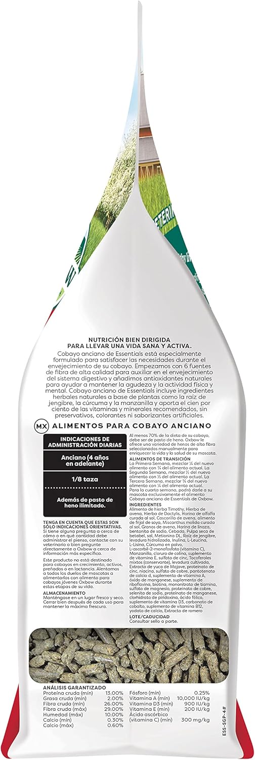 Oxbow Essentials Guinea Pig Food, Senior, Made Alfalfa for Guinea Pig, Pet Food Pellets with Vitamin C, Small Animal Pet Products, Made in USA, High Fiber, 4 lb. Bag