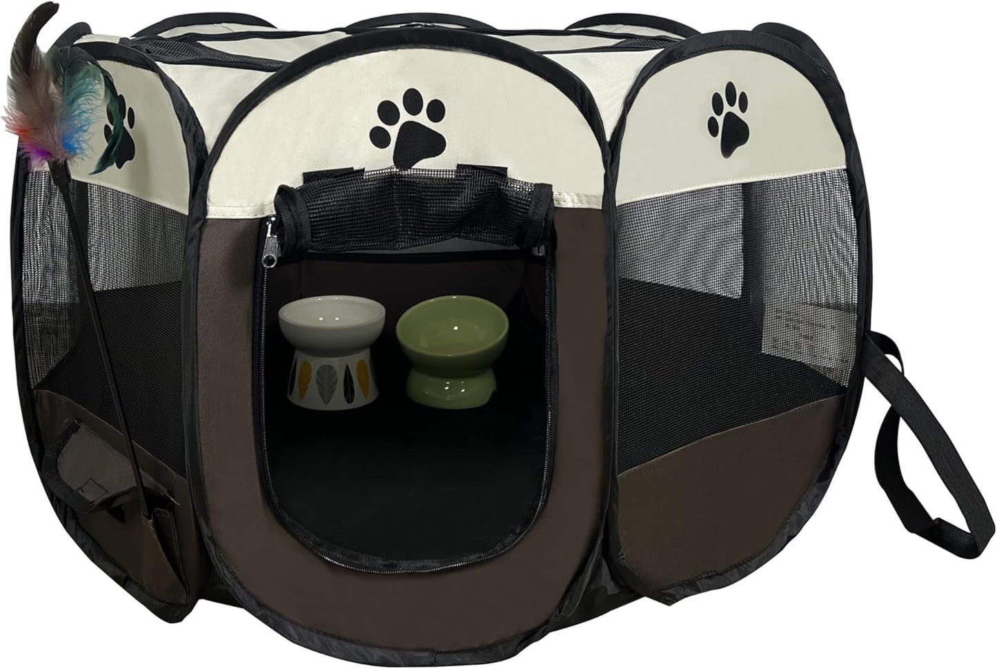 Cat Playpen for Indoor and Outdoor Cats Collapsible Enclosed, Portable Cat Tent, Cat, Puppy Crate Cage (Coffee, Standard, Octagon)