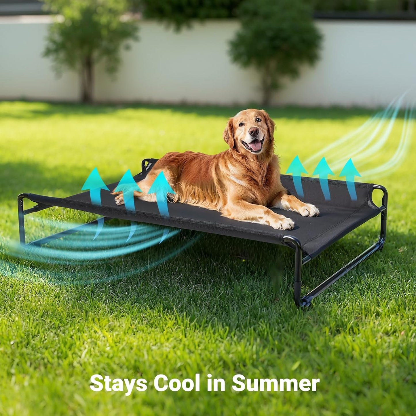 Veehoo Original Outdoor Elevated Dog Bed, Cooling Raised Dog Cot for Large Dogs, Portable Standing Pet Hammock Platform with Washable Breathable Mesh, No-Slip Feet, Large, Black Silver, CWC2201