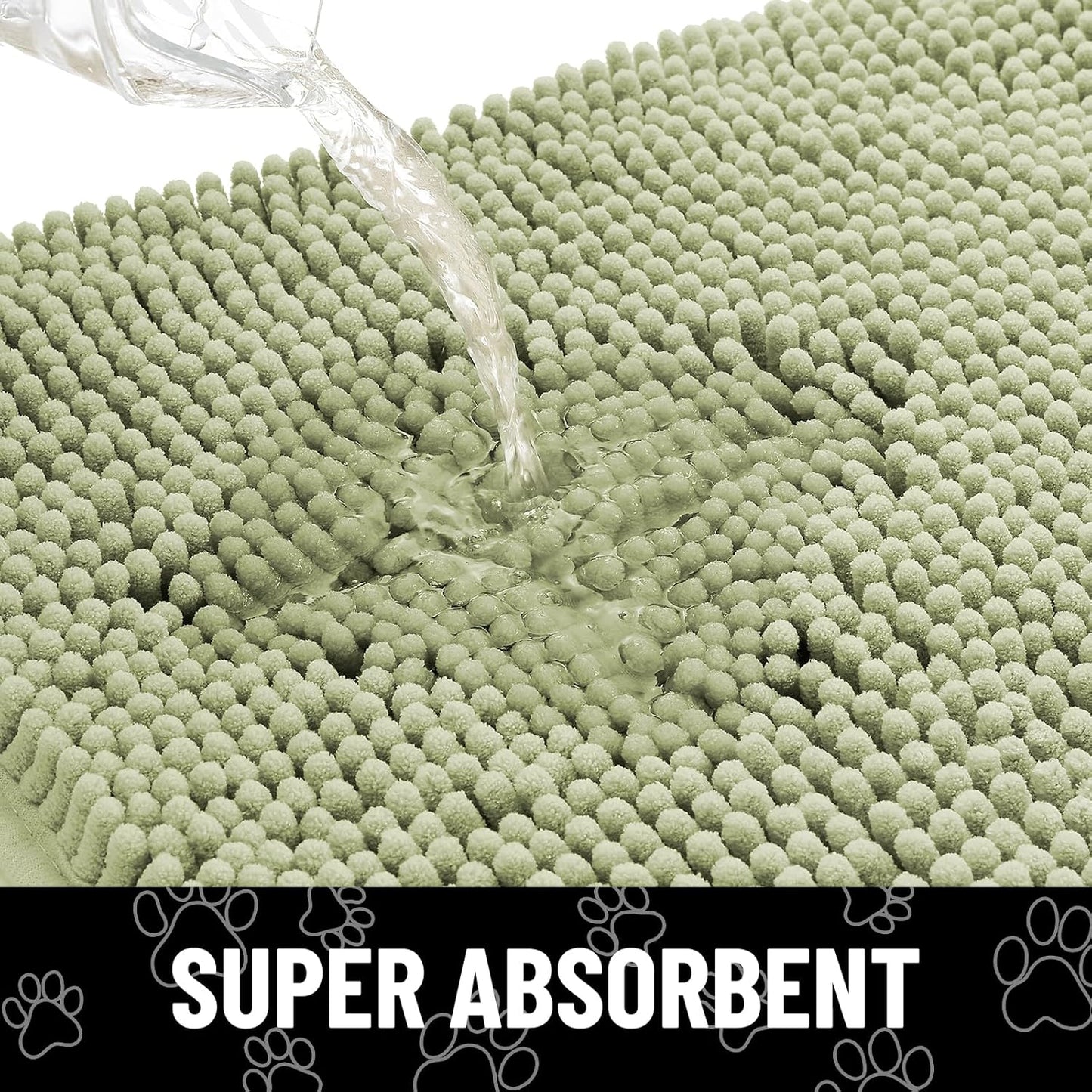 Smiry Dog Door Mat for Muddy Paws, Absorbent Dirt Trapper Non Slip Quick Dry Washable Chenille Mat for Mud Dogs, Entry Rug for Indoor and Outdoor (47x24 Inches, Sage Green)