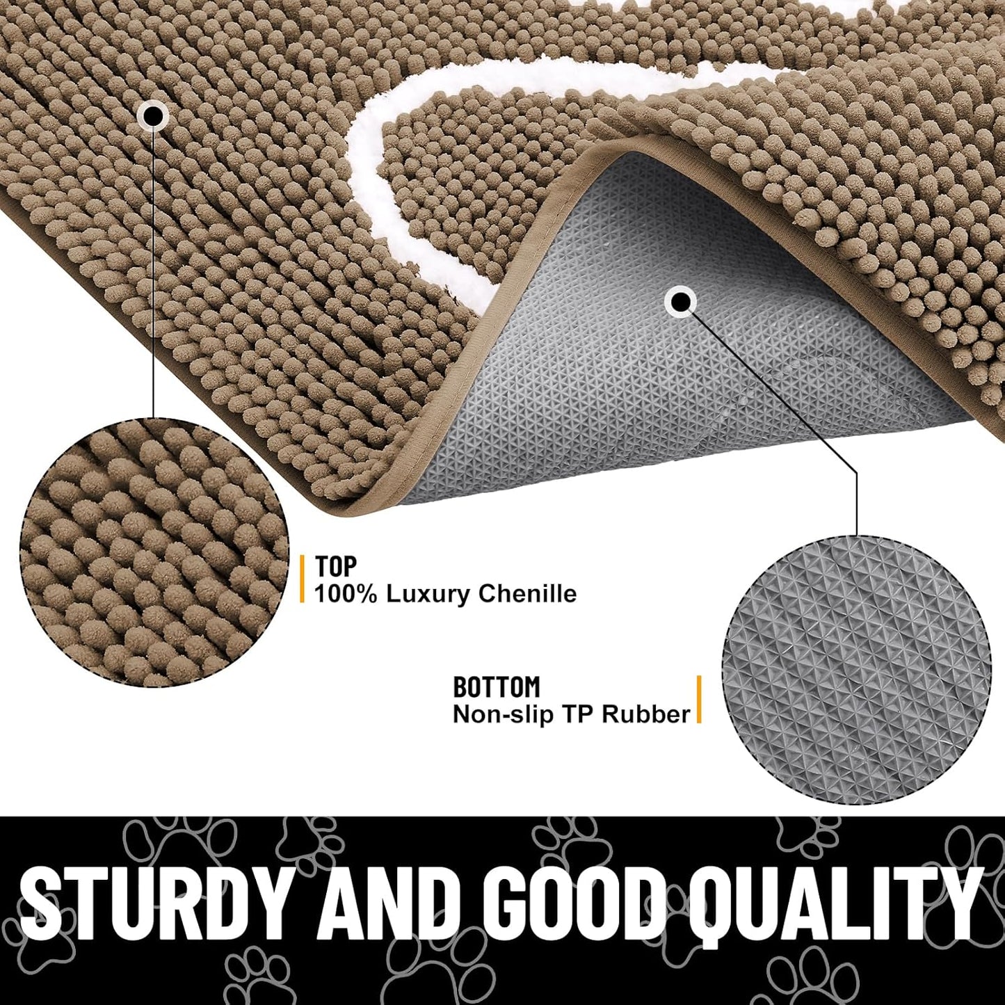 Smiry Dog Door Mat for Muddy Paws, Absorbent Dirt Trapper Non Slip Quick Dry Washable Chenille Mat for Mud Dogs, Entry Rug for Indoor and Outdoor (36x24 Inches, Camel)