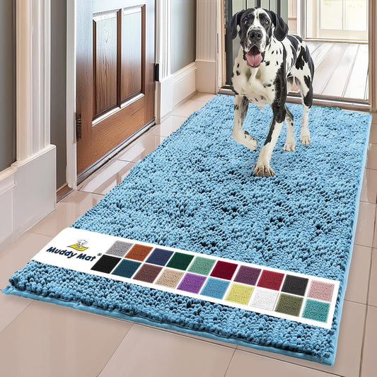 Muddy Mat® Shown on TV – Super Absorbent Door Mat Indoor, Microfiber Quick Dry Chenille Entryway Rug, Non-Slip Front Door Mat, Indoor Mats for Entryway, Machine Washable Pet Rug, Sky Blue 36"x60"
