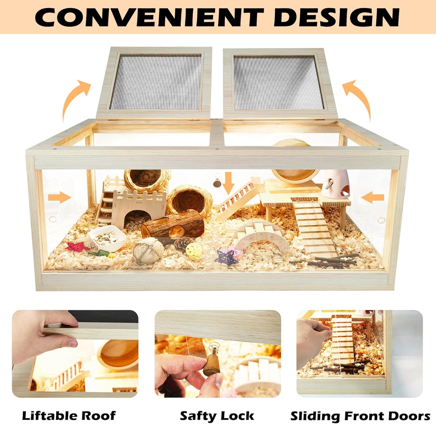 Prolee Hamster Habitat Chewproof, Mice and Rat Habitat with Transparent Sides, Hamster Cage with Openable Mesh Top, Solid Built with Lock Design (48" L x 20" W x 20" H)