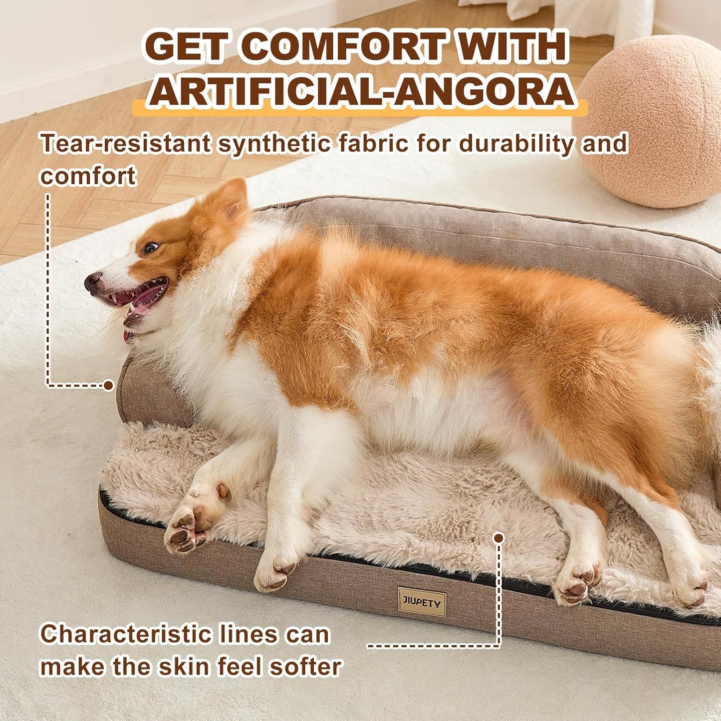 Jiupety Orthopedic Dog Bed for Large Dogs, Egg-Crate Foam Pet Couch Bed, Washable Pet Sofa with Removable Cover, Waterproof Lining and Anti-Slip Bottom, Brown, 35"x25"x7"