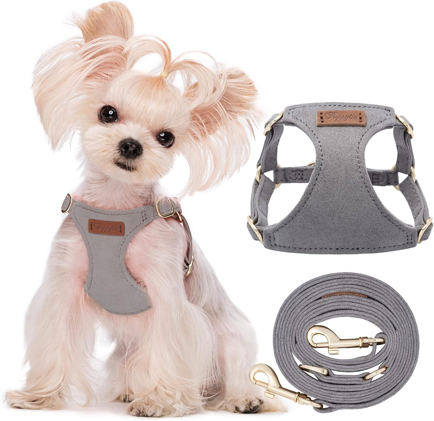 Puppytie No Pull xs Dog Harness with Multifunction Dog Leash,Soft Adjustable No Choke Escape Proof Pet Harness Vest,Silver Grey,XS