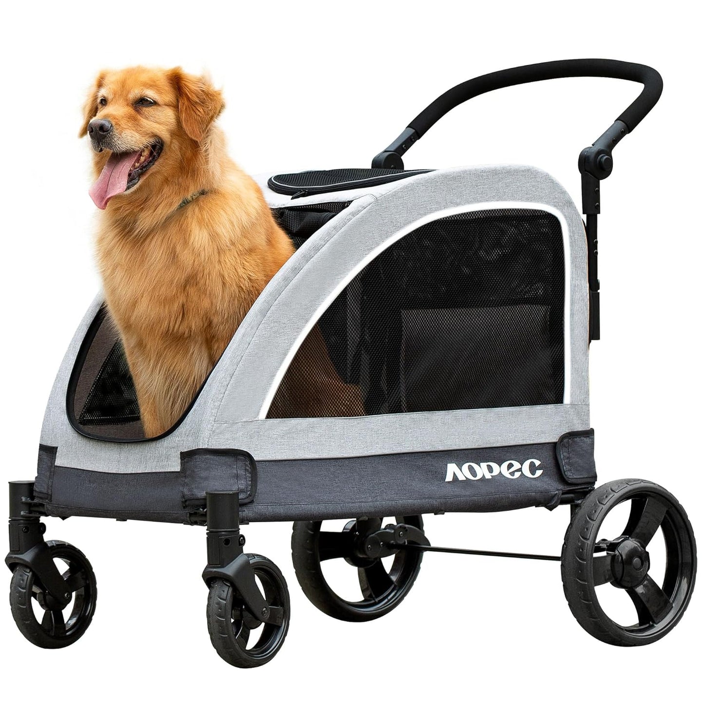 Large Dog Stroller - Dual Entry Safety Folding Pet Stroller with Adjustable Handle, All-Terrain 4-Wheel, 160 lbs Weight Capacity for Travel & Outdoor Adventures - Gray