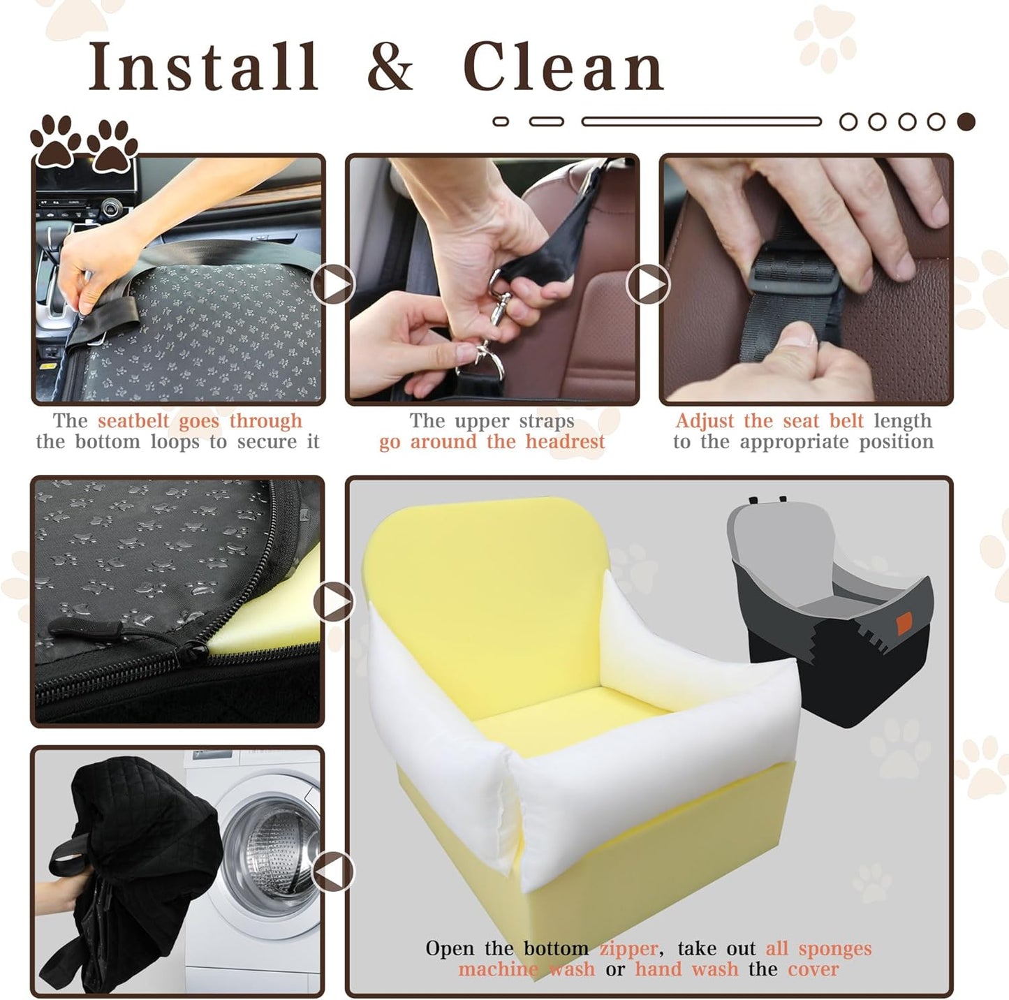 Dog Booster Car Seat for Small/Medium Dogs up to 35 lbs,Interior 7 Inches Elevated Pet Booster Seat,Ultra Soft Fabric and Memory Foam Car Dog Bed,Safety,Comfy,Fully Detachable Washable(H-Black/Grey)