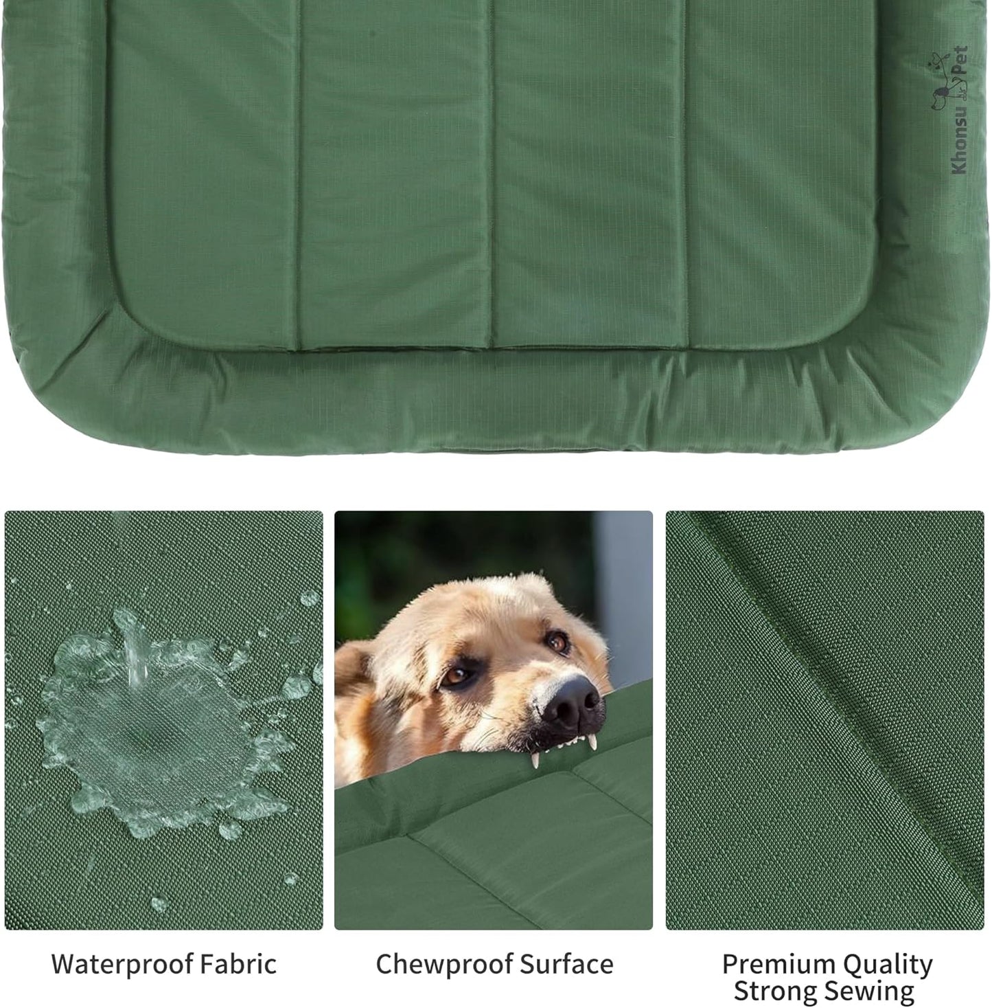 KHONSU PET Durable Dog Bed Tough and Tear Proof Dog Crate Bed, 800lbs Tear Strength PVC-Backed Waterproof Ped Bed Mat Indoor & Outdoor Use for Dogs up to 90 lbs