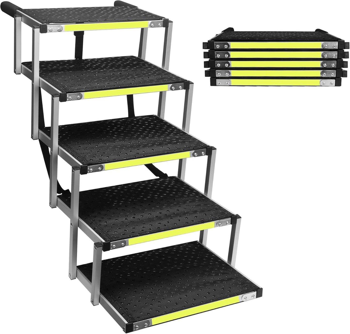 Sturdy 5-Step Aluminum Frame Dog Stair with 1680D PVC Fabric - Non-Slip, Lightweight & Portable - Ideal for Car, SUV, Truck Access - Black (98x67x43cm)