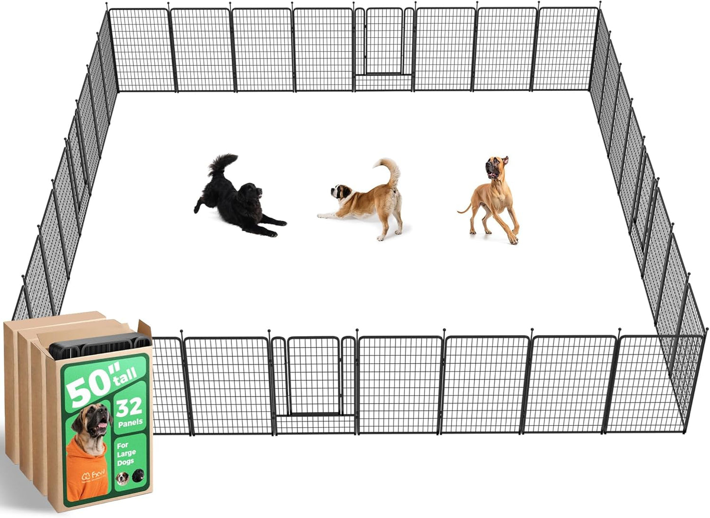 FXW Rollick Unleashed Dog Playpen for Indoor, Yard, RV Camping, 50 inch 32 Panels for Large Dogs, Black│Patented