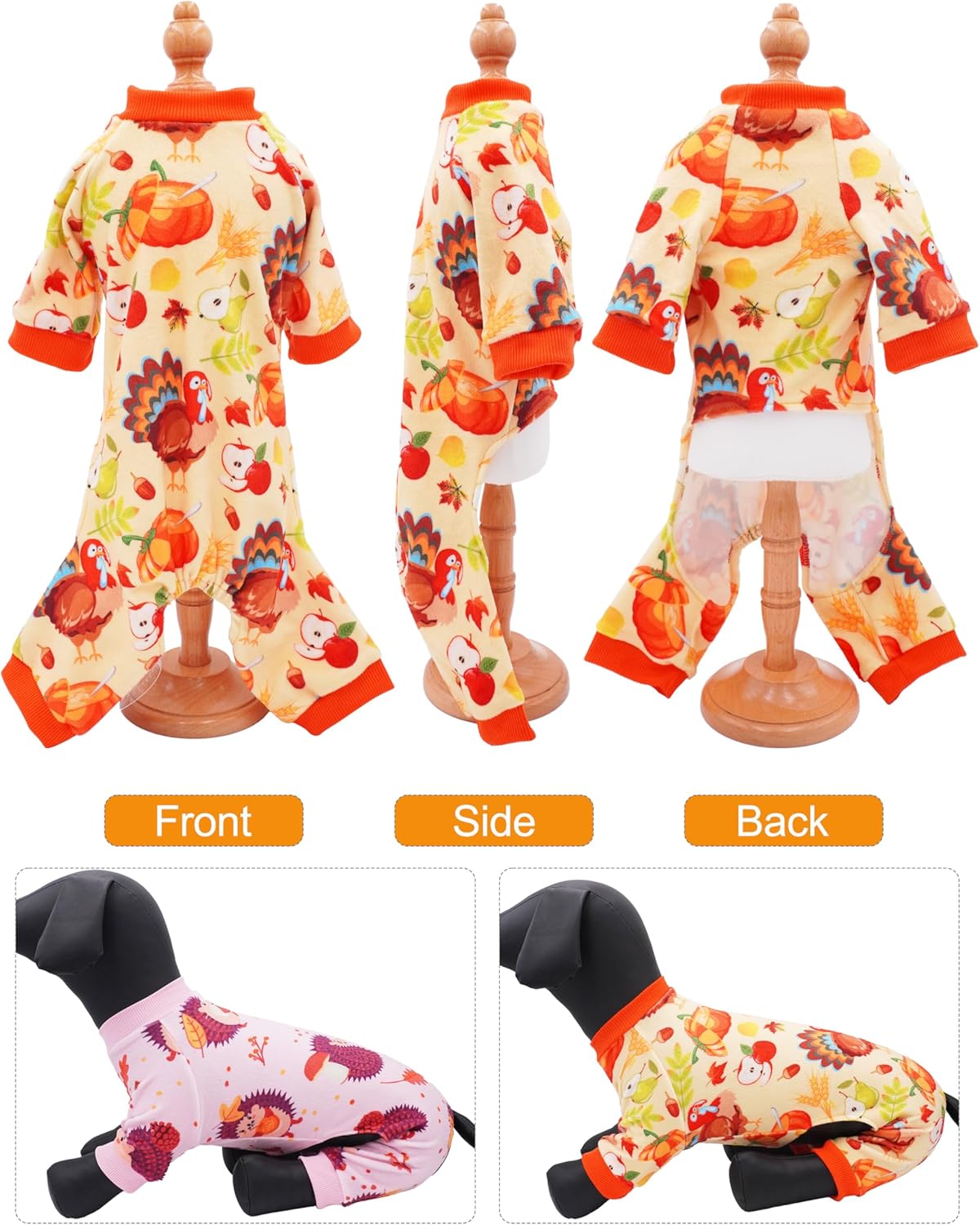 PET SHOW 4 Pack Fall Small Dog Pajamas Thanksgiving Clothes for Medium Dogs Girl Boy Soft Stretchy PJs Autumn Jumpsuit Puppy Onesies Outfits with Sleeve Pets Dachshund Costume L