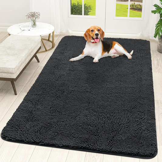 OLANLY Dog Door Mat for Muddy Paws 59x35, Absorbs Moisture and Dirt, Absorbent Non-Slip Washable Doormat, Quick Dry Chenille Mud Mat for Dogs, Entry Indoor Entryway Carpet for Inside Floor, Dark Grey