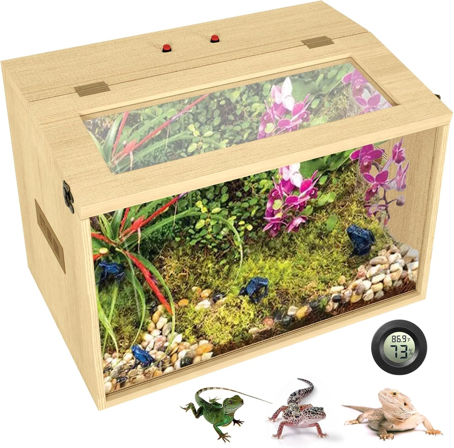26 Gallon Bearded Dragon & Lizard Tank, Lockable Reptile Terrarium - Large Snake & Leopard Gecko Enclosure with Openable Roof Door (Wooden, 24" L x 16" W x 16" H)