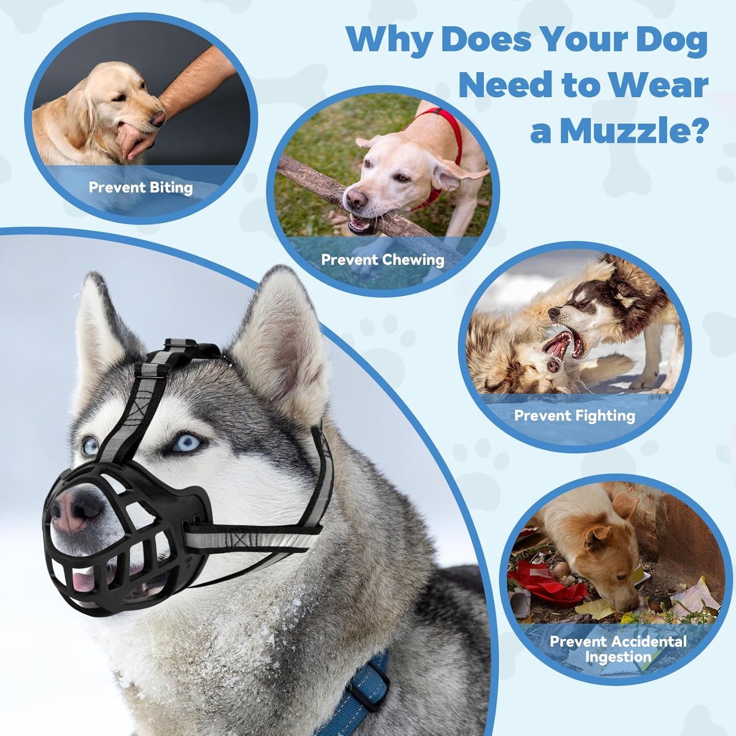 Dog Muzzle for Large Dogs, Breathable Basket Muzzles for Small, Medium and X-Large Aggressive Dog, Allows Panting Drinking, Suitable for Grooming Trimming Training (5, Blacks)