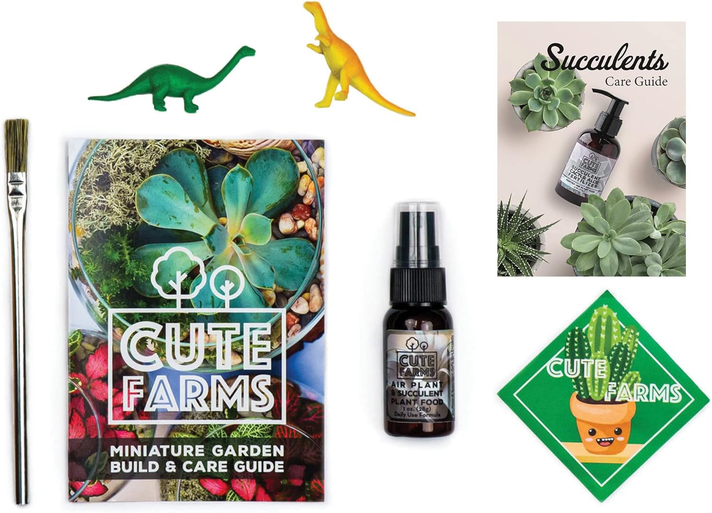 Cute Farms Terrarium Starter Kit with Glass | Moss, Vermiculite, Soil, Plant Food, Finishing Tool, Miniature Dinosaurs, Build and Care Guide