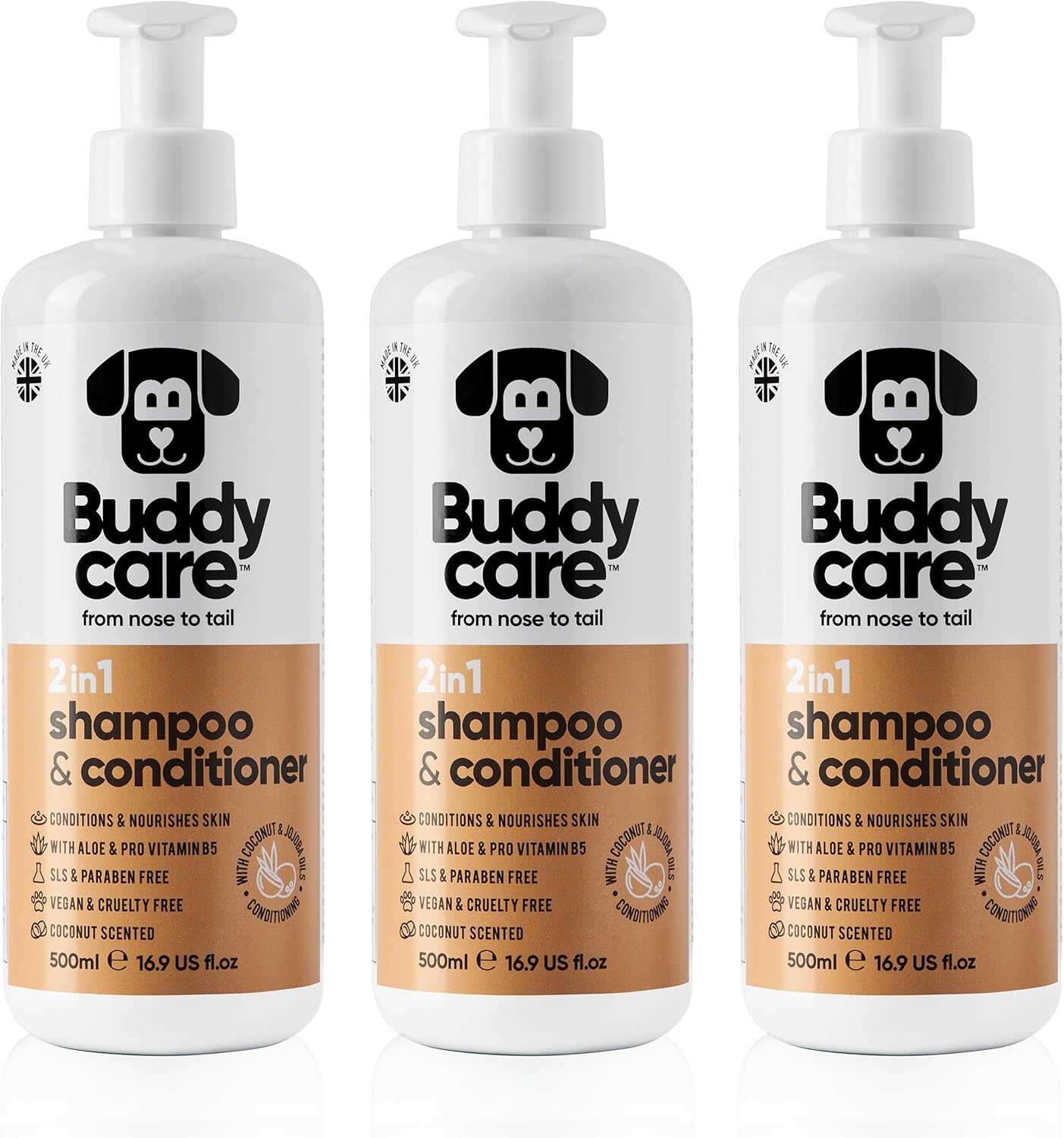 2in1 Dog Shampoo & Conditioner by Buddycare | Coconut Scented | with Aloe Vera and Pro Vitamin B5 (50.72oz)