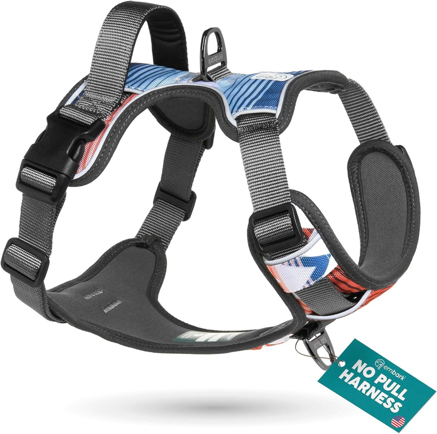 Embark Adventure Dog Harness, Reflective Trim No Pull Dog Harness Medium Sized Dogs - Military Grade Nylon, Front Clip with Gel Lined Handle.