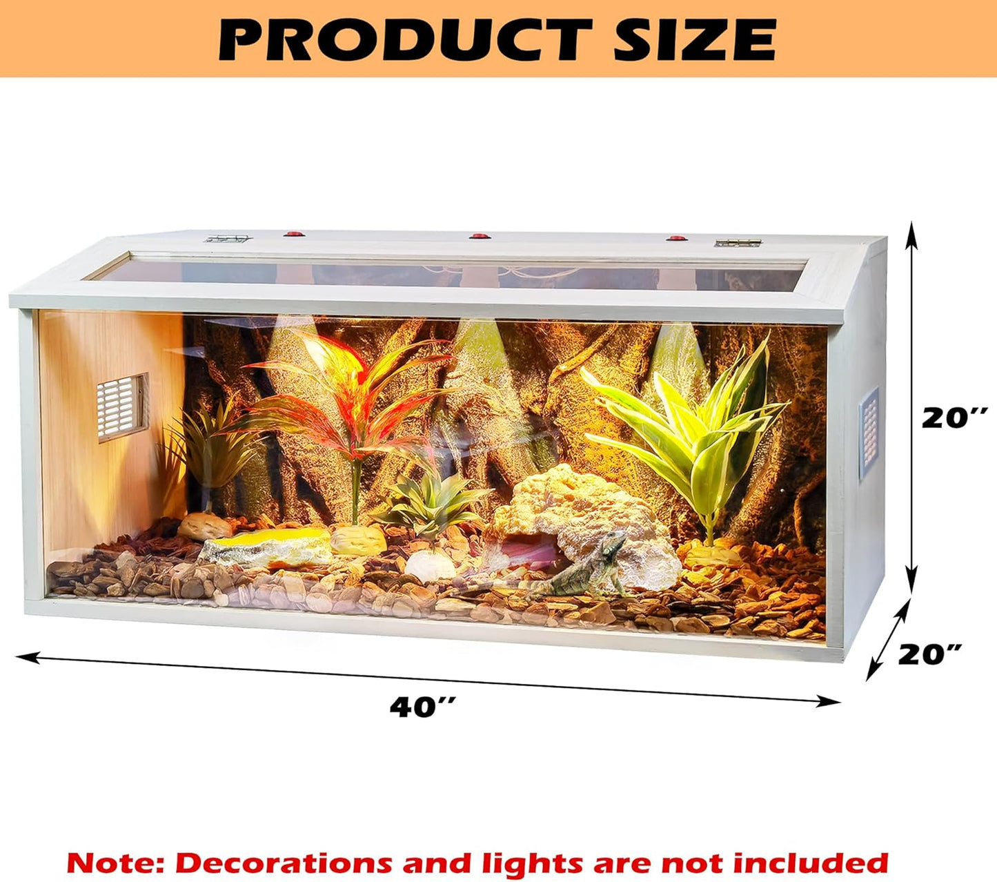 Prolee Bearded Dragon Tank, Reptile Enclosure, Snake Tank, Reptile Terrarium, Built-in Light Fixtures with Switch, (37 Gallon, 40" Long, Thick Wood Roof)