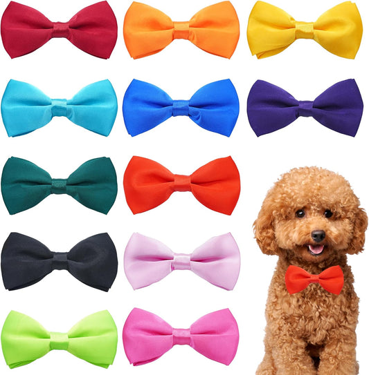 PET SHOW 12 Colors Plain Small Dogs Collar Embellishment Attachment Bow Ties Puppies Cats Collar Charms Accessories Slides Bowties for Birthday Wedding Parties Assorted Pack of 12