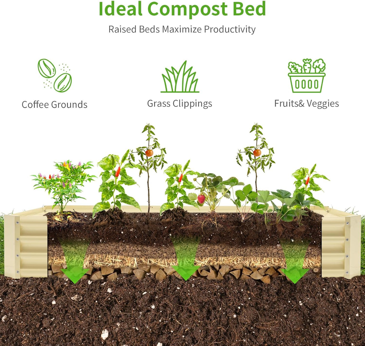 Land Guard 8×4×1ft Galvanized Metal Raised Garden Bed, Metal Planter Kit Box Outdoor for Deep-Rooted Vegetables, Flowers, Green and Herbs (Cream Yellow)…