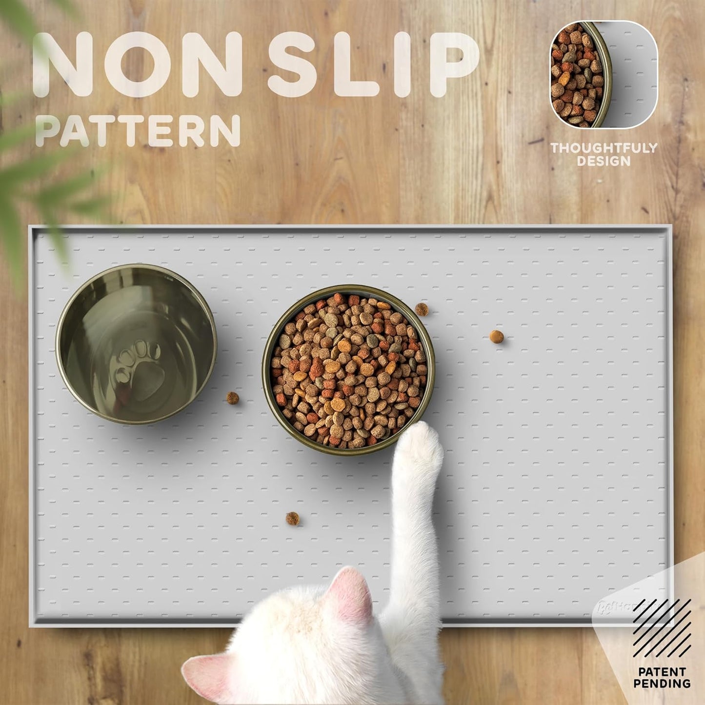 Dog Food Mat - Raised Edges Dogs Mat for Food and Water Prevent Spill, Waterproof Cat Food Mats Protect Floors, Easy Clean Dog Bowl Mats for Food and Water, Silicone Pet Food Tray