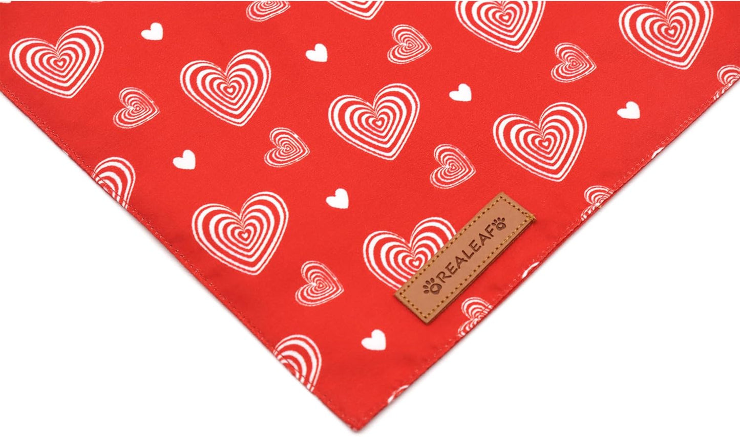 Realeaf Valentines Day Dog Bandanas 2 Pack, Reversible Love Pet Scarf for Boy and Girl, Premium Durable Fabric, Heart Bandana for Large and Extra Large Dogs (X-Large)