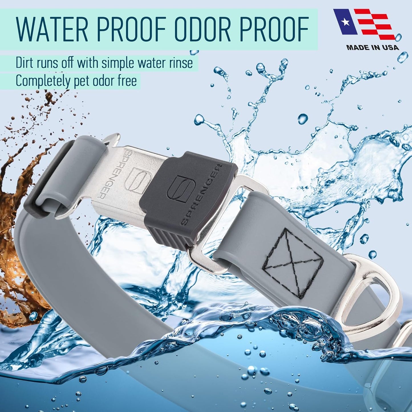 Dogline Biothane Waterproof Dog Collar with Herm Sprenger Black Stainless Steel Quick Release Buckle – Heavy Duty Tactical Durable Collar for Dogs – Comfortable and Safe Pet Collar W 1" L 15-25" Gray