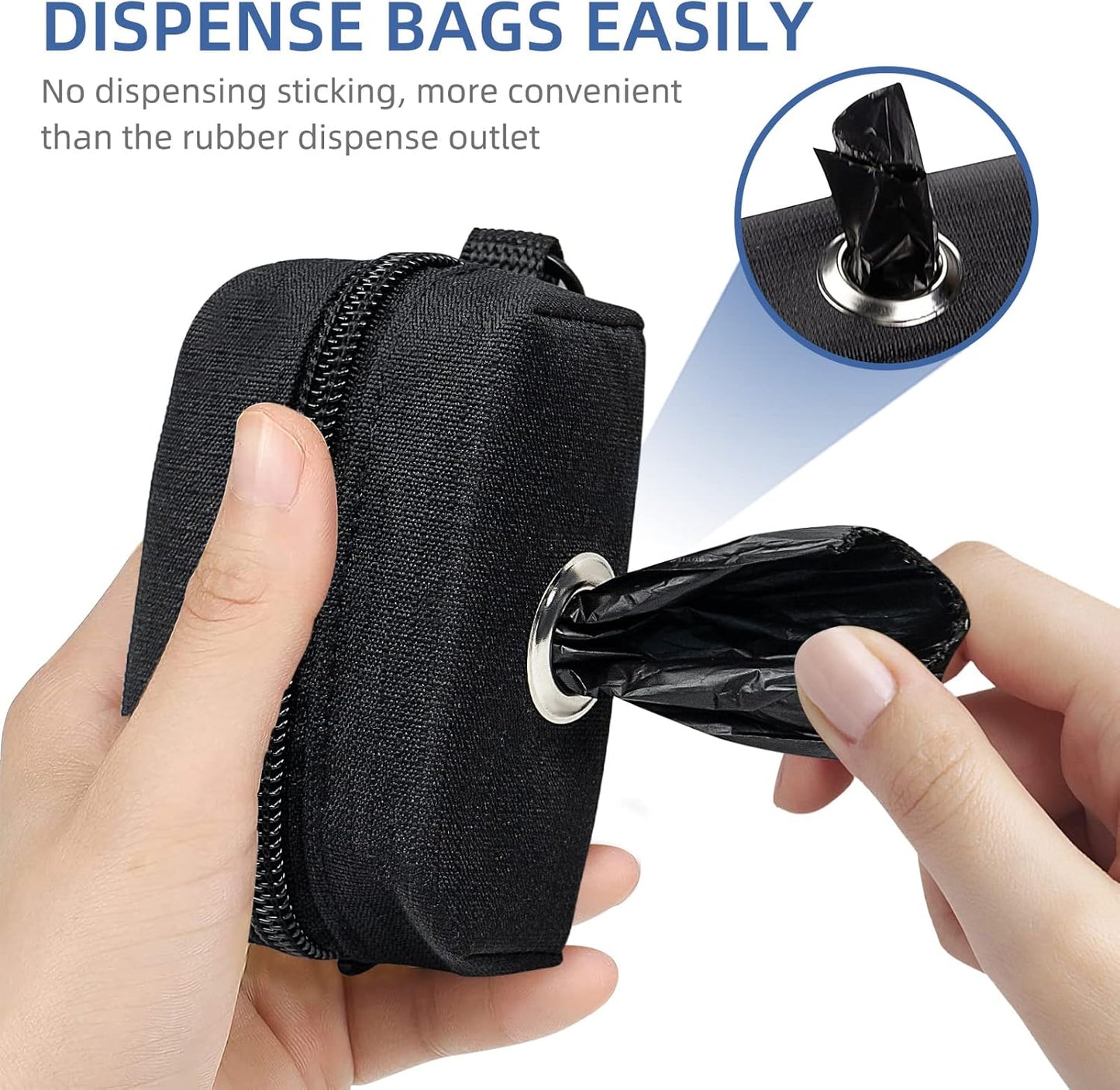 PuppyDoggy Dog Poop Bag Holder for Leash Black Waste Bag Dispenser with 1 Roll of Poop Bags for Leash Accessory Bicycle