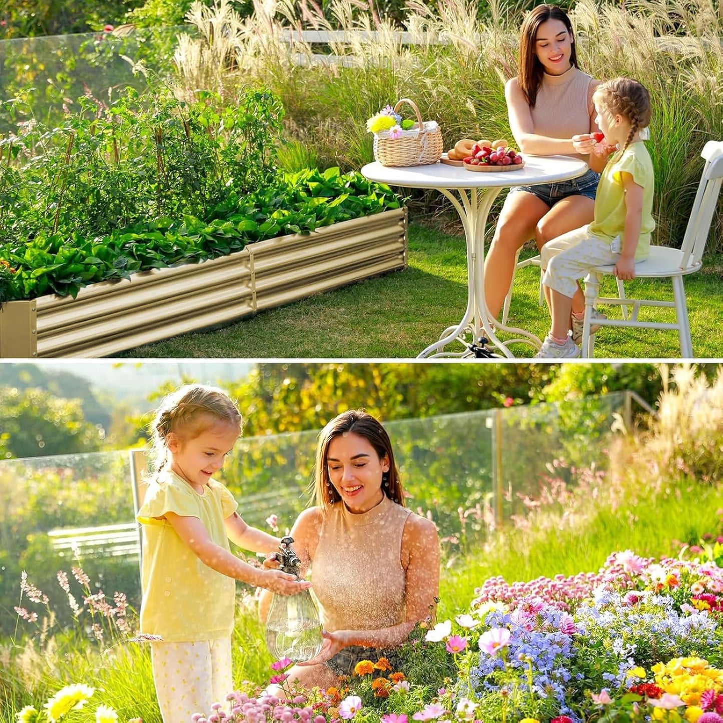 Land Guard 2 Pack 8×4×1ft Galvanized Metal Raised Garden Bed, Metal Planter Kit Box Outdoor for Deep-Rooted Vegetables, Flowers, Green and Herbs (Cream Yellow)