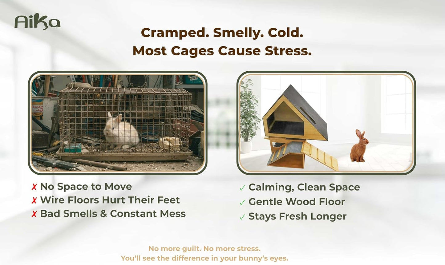 Wooden Rabbit Hideout Castle – Indoor Bunny House & Hut for Rabbits, Guinea Pigs, Chinchillas & Small Pets – Medium Size Habitat – Durable Wooden Rabbit House for Indoor & Outdoor Use